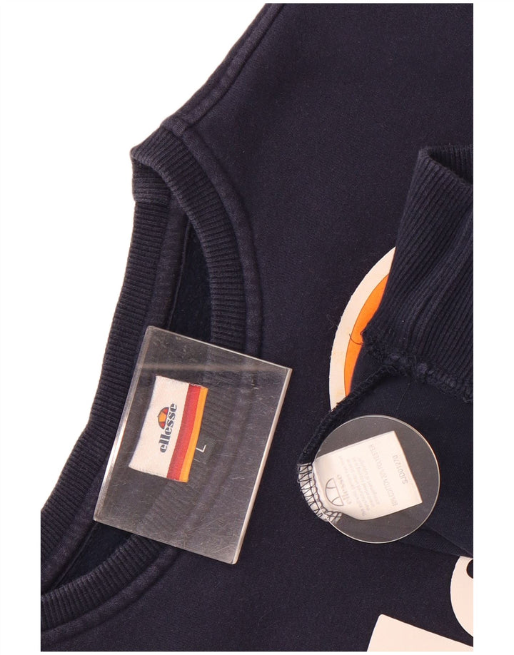 Ellesse Dame Grafisk Sweatshirt Jumper UK 16 Stor Marineblå Bomuld