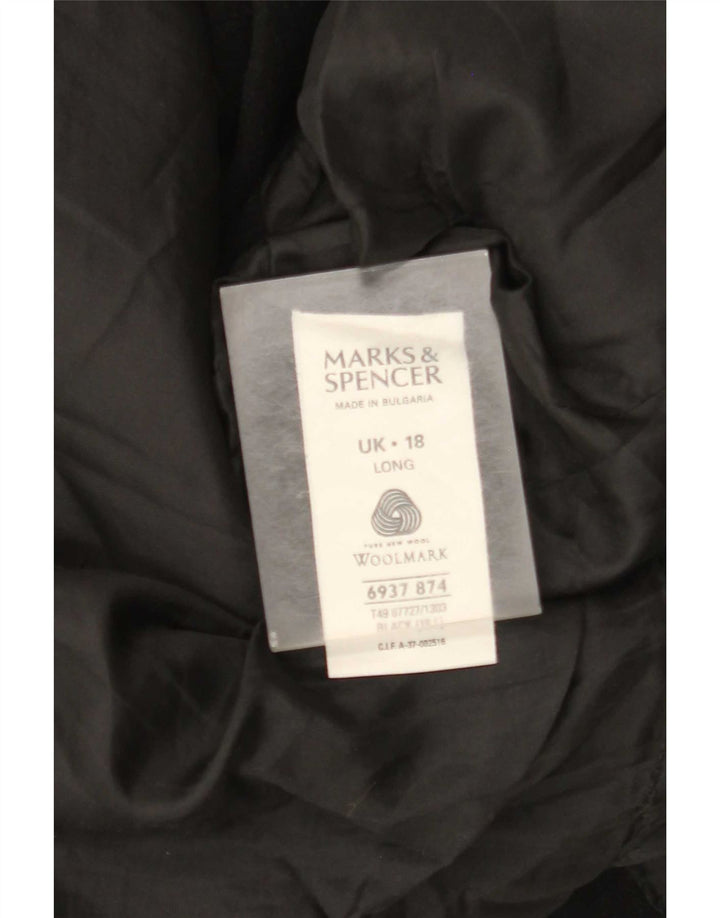 Marks & Spencer Dame Lang Overfrakke UK 18 XL Sort Ny Uld