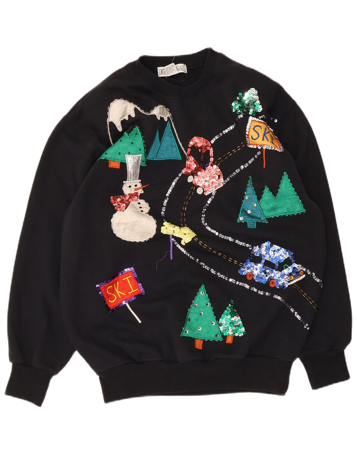 Kris Michele Dame Grafisk Sweatshirt Jumper UK 14 Medium Sort Polyester
