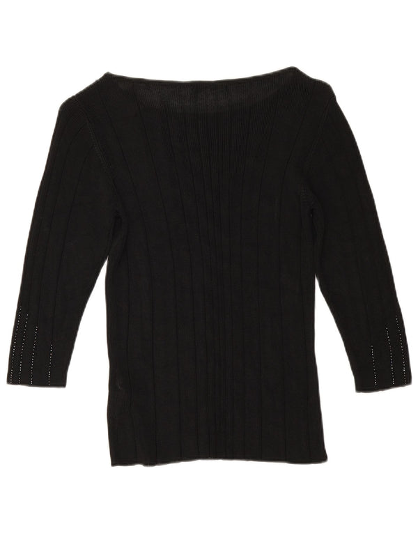 Marks & Spencer Dame Boat Neck Jumper Sweater UK 10 Lille Sort Stribet
