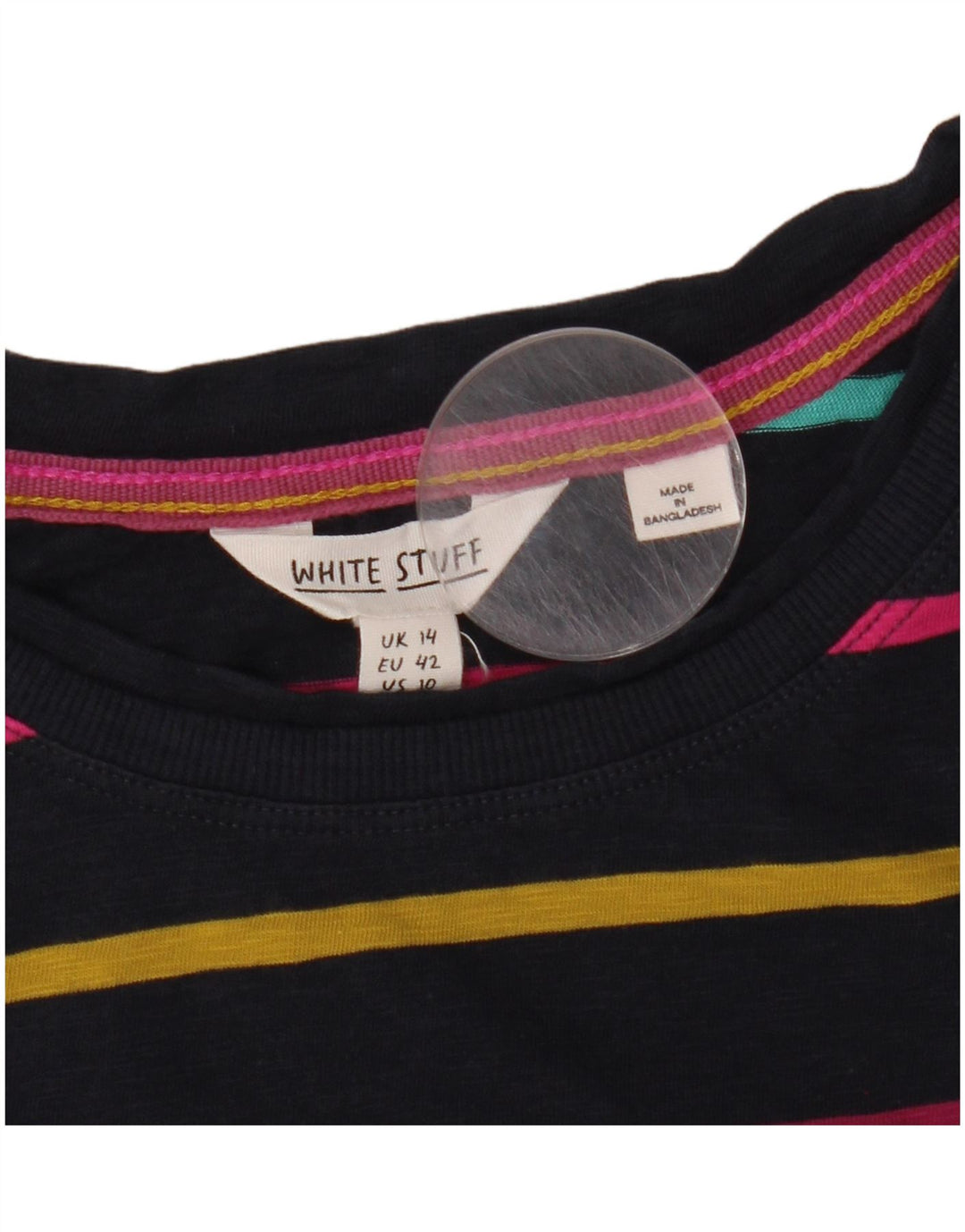 WHITE STUFF Dame Top Langærmet UK 14 Large Navy Blue Stribet