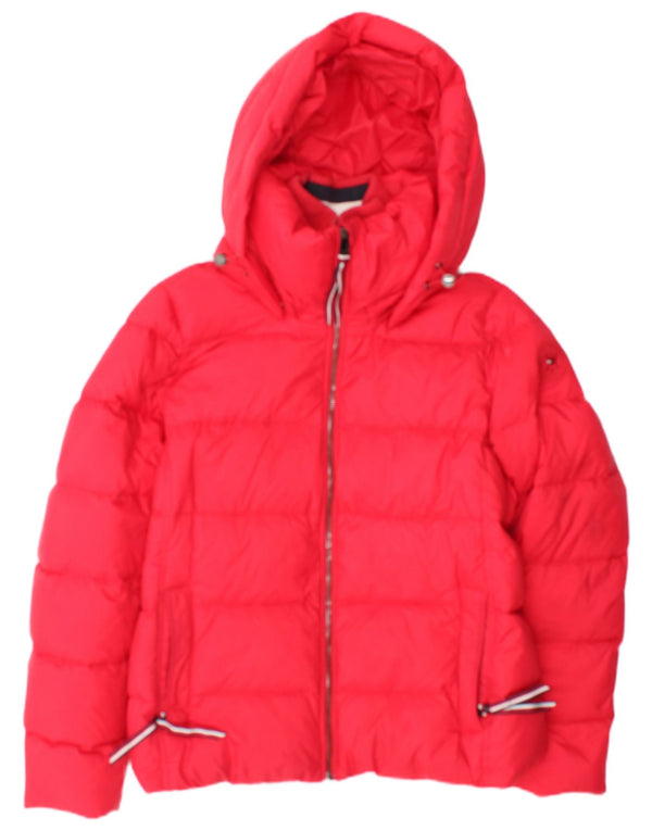 Tommy Hilfiger Dame Hættejakke UK 14 Medium Rød Bomuld