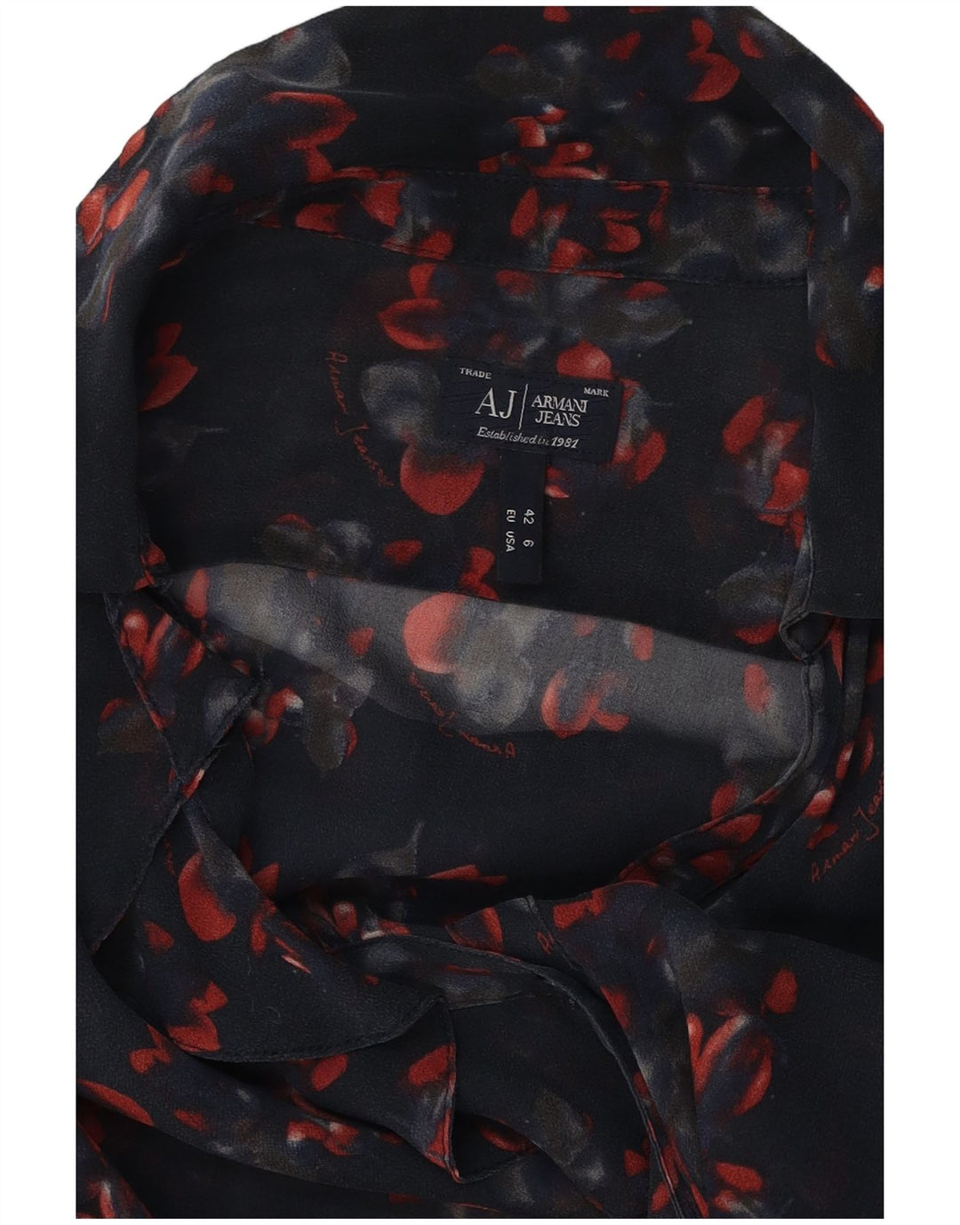 ARMANI JEANS Dame Flæse Front Shirt Bluse EU 42 Large Navy Blue Floral