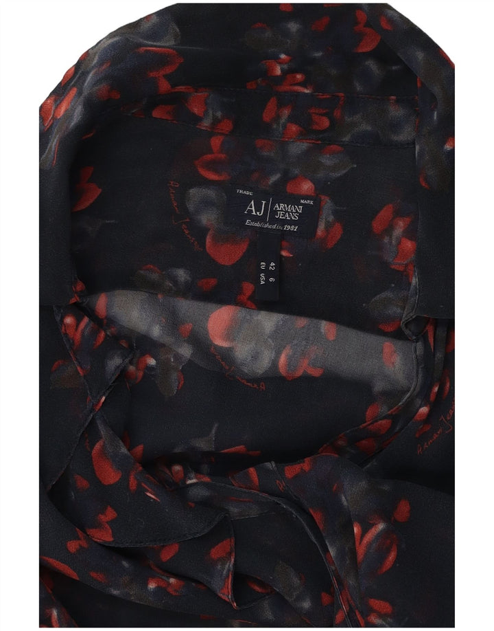 ARMANI JEANS Dame Flæse Front Shirt Bluse EU 42 Large Navy Blue Floral
