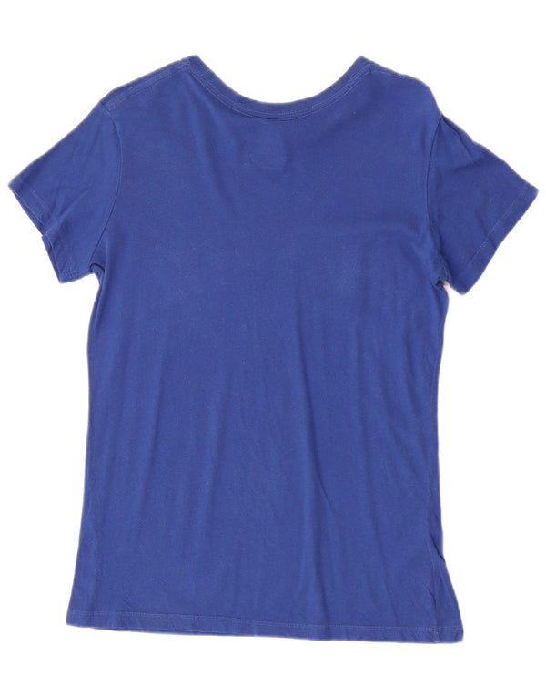Majestic Womens Dominicana Grafisk T-Shirt Top UK 14 Stor Blå Bomuld