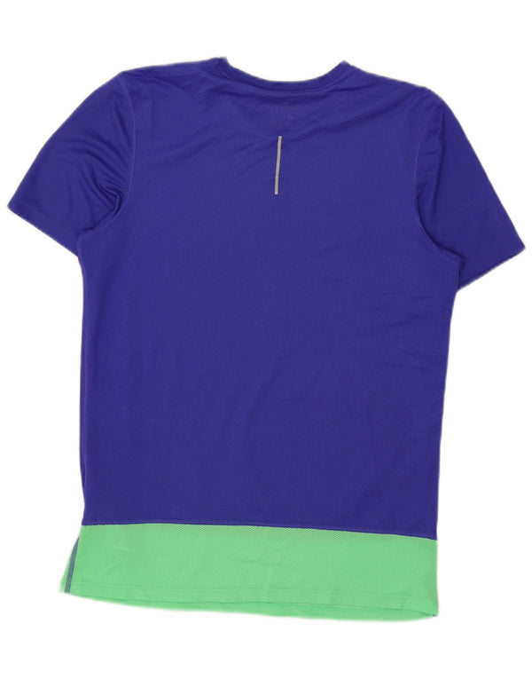 Nike Dame Dri Fit T-Shirt Top UK 14 Medium Blue Colourblock Polyester
