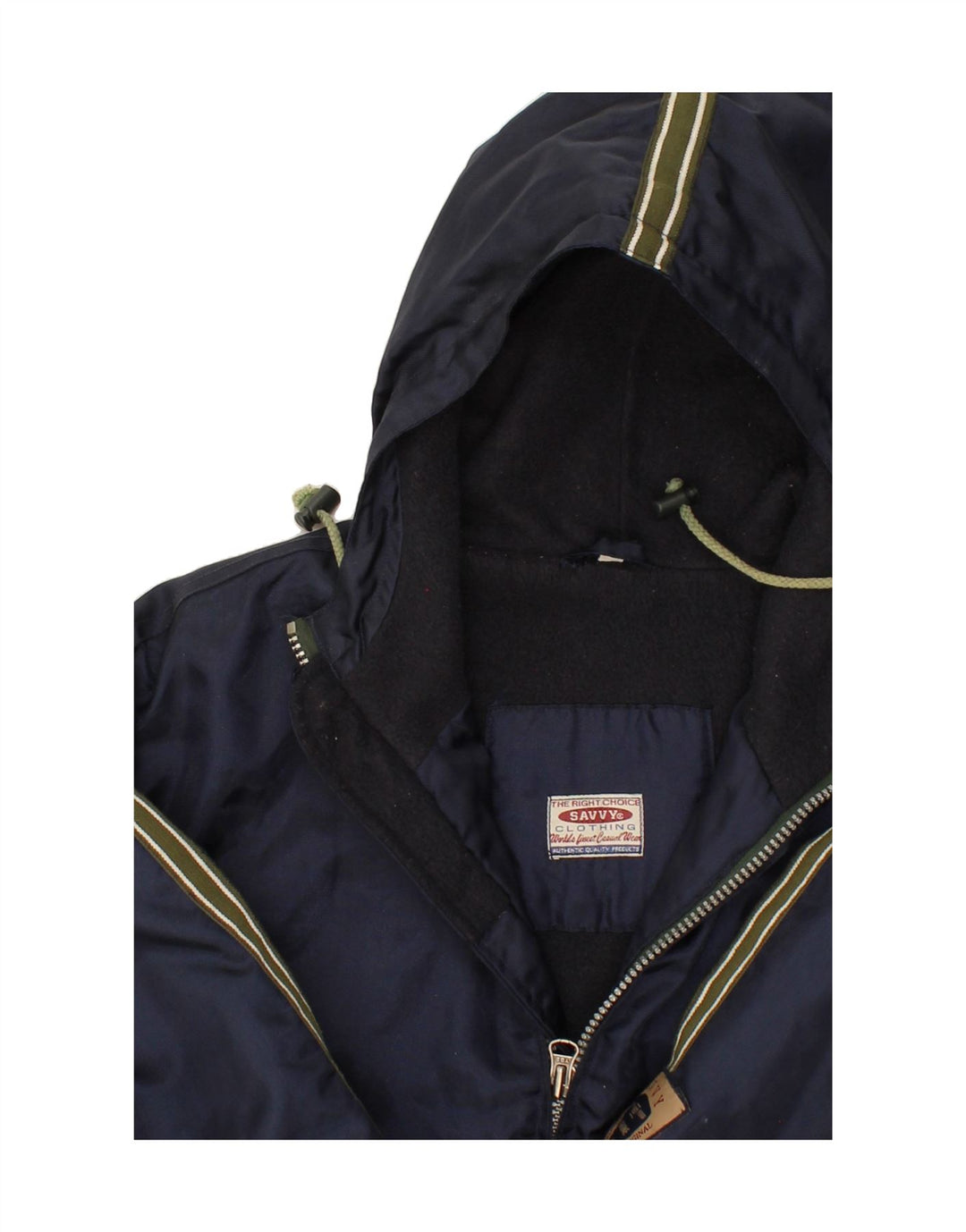 SAVVY Mens Hooded Bomber Padded Jacket UK 40 Large Navy Blue Nylon Vintage Savvy and Second-Hand Savvy from Messina Hembry 