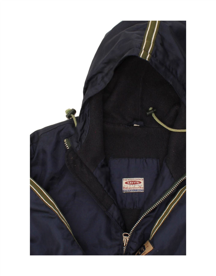 SAVVY Mens Hooded Bomber Padded Jacket UK 40 Large Navy Blue Nylon Vintage Savvy and Second-Hand Savvy from Messina Hembry 