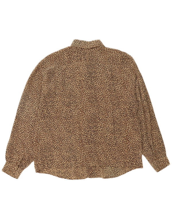Vintage dameskjorte bluse UK 14 Medium Brown Animal Print Silke