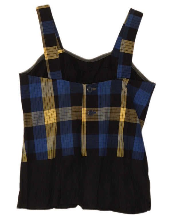 Vintage Womens Crop Ærmeløs bluse Top UK 10 Small Blue Check