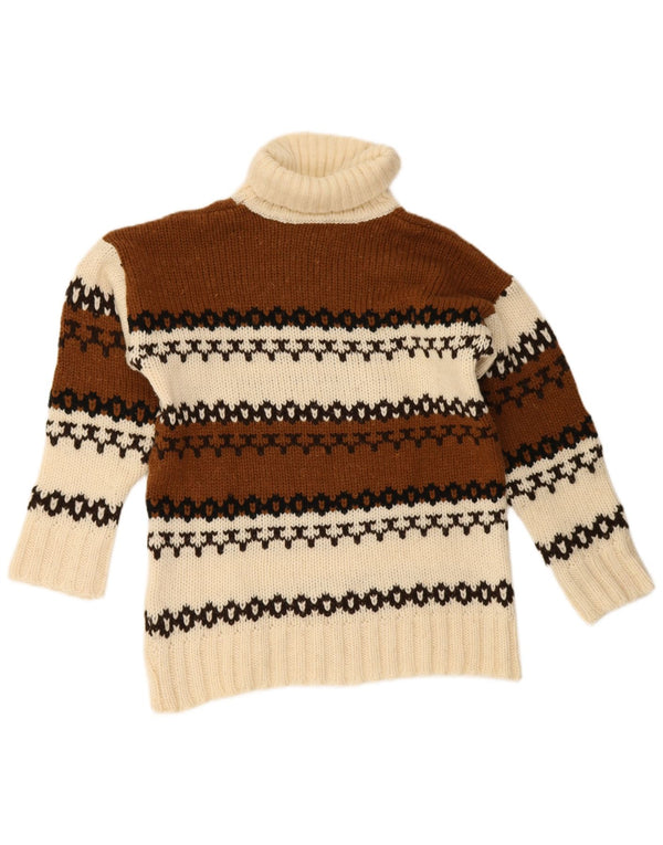 Vintage Dame Roll Neck Jumper Sweater UK 18 XL Brown Fair Isle