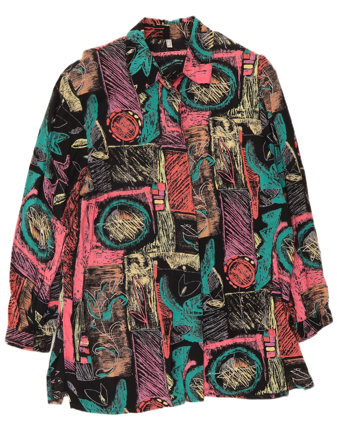 Vintage dameskjorte bluse UK 14 Stor flerfarvet patchwork viskose