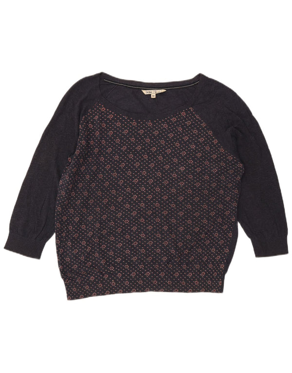 Fat Face Dame Boat Neck Jumper Sweater UK 16 Large Navy Blue Floral