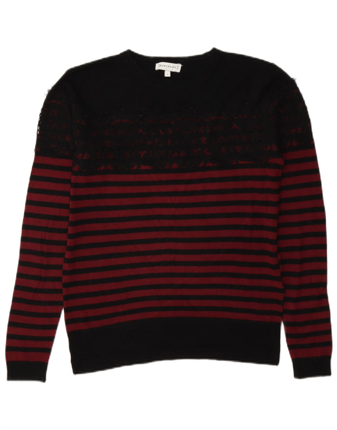 Warehouse Dame Crew Neck Jumper Sweater UK 8 Lille sort stribet viskose