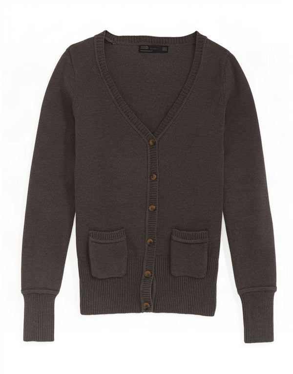 Zara Dame Cardigan Sweater UK 12 Medium Grey Bomuld