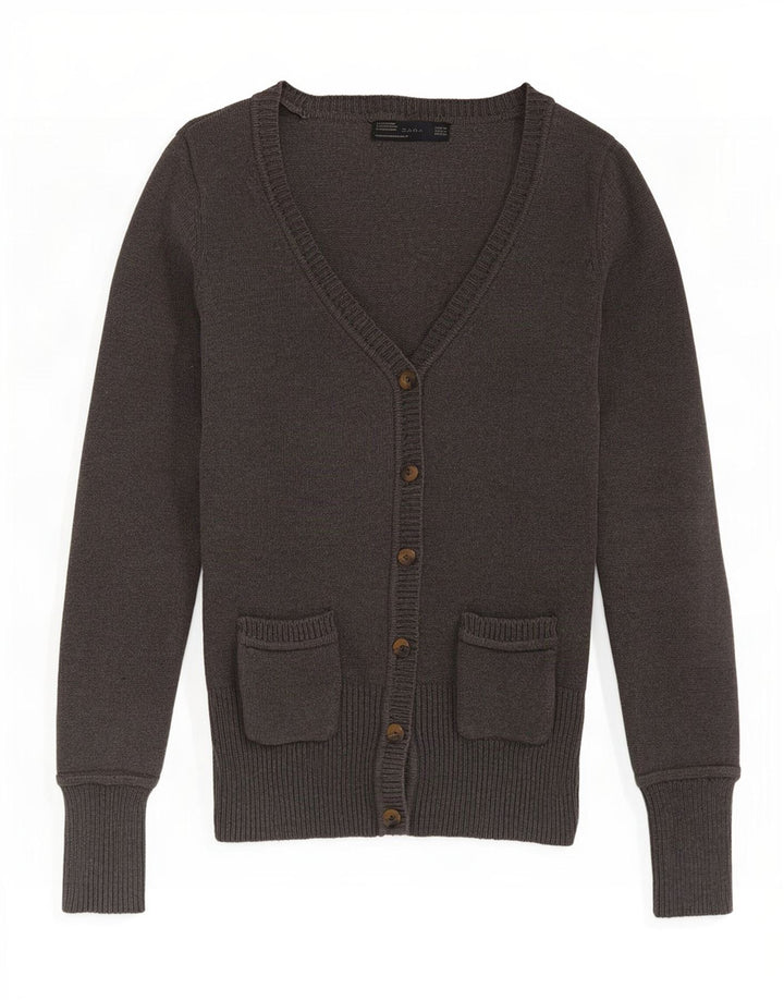 Zara Dame Cardigan Sweater UK 12 Medium Grey Bomuld