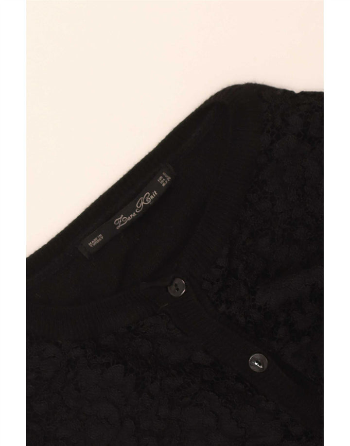 Zara Dame Cardigan Sweater UK 10 Small Black Floral