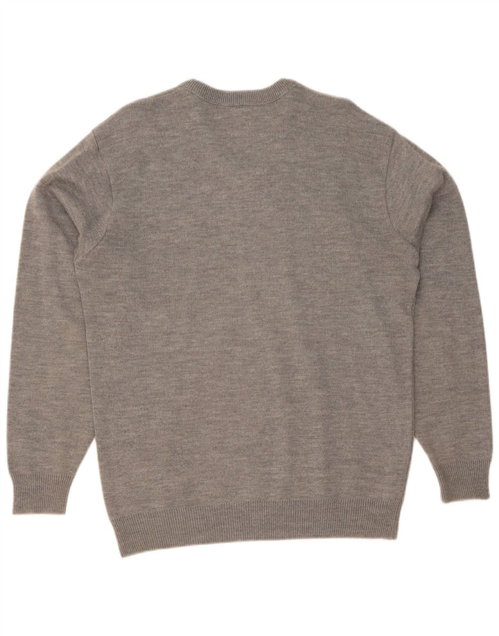 LACOSTE Mens V-Neck Jumper Sweater Size 5 Large Grey Wool