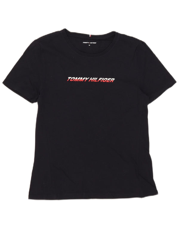 Tommy Hilfiger Dame Grafisk T-Shirt Top UK 12 Medium Navy Blue Bomuld