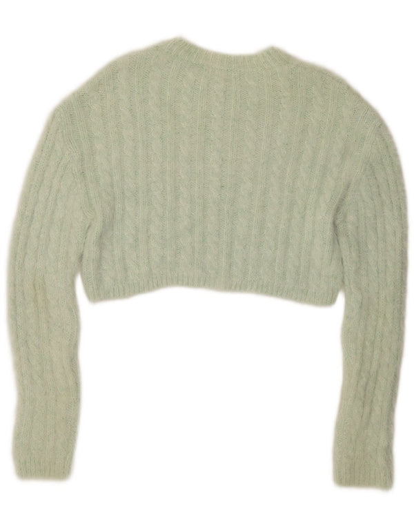 Topshop Dame Crop Crew Neck Jumper Sweater UK 14 Medium Green Acryl