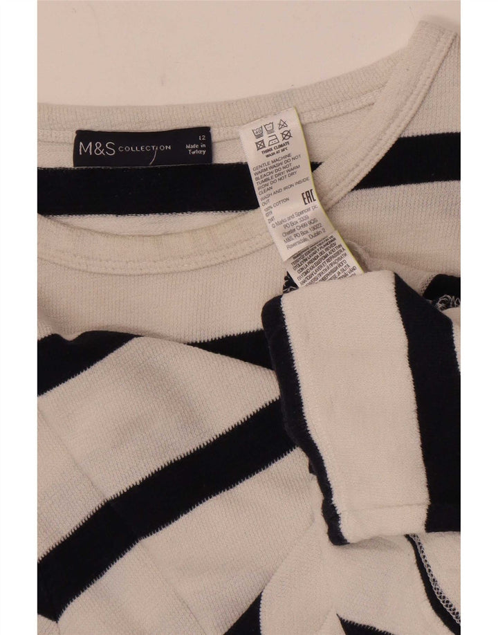Marks & Spencer Dametop Langærmet UK 12 Mellem hvid stribet bomuld