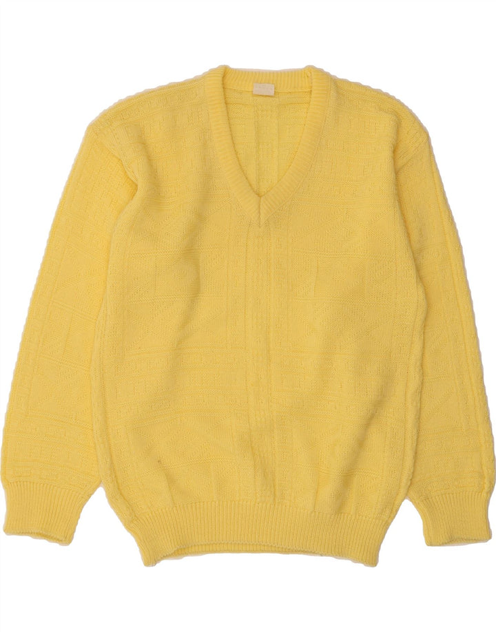 VINTAGE Mens V-Neck Jumper Sweater IT 48 Medium Yellow Acrylic Vintage Vintage and Second-Hand Vintage from Messina Hembry 