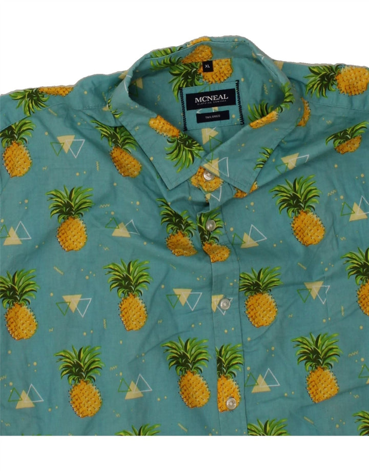 MCNEAL Mens Abstract Pattern Short Sleeve Shirt XL Turquoise Cotton Vintage McNeal and Second-Hand McNeal from Messina Hembry 
