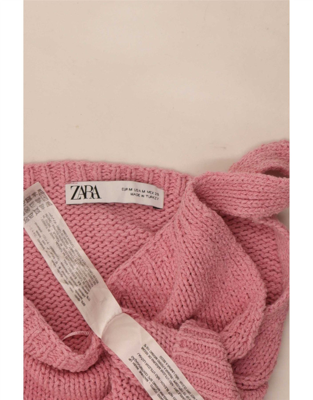 Zara Womens Knit Crop Top UK 12 Medium Pink Bomuld