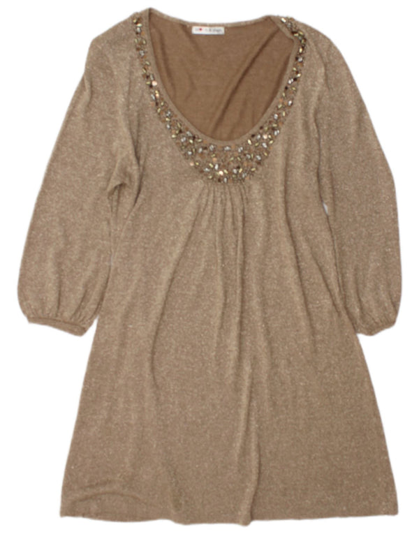Marks & Spencer Dame 3/4-ærmet A-line kjole UK 14 Medium Brun Flecked