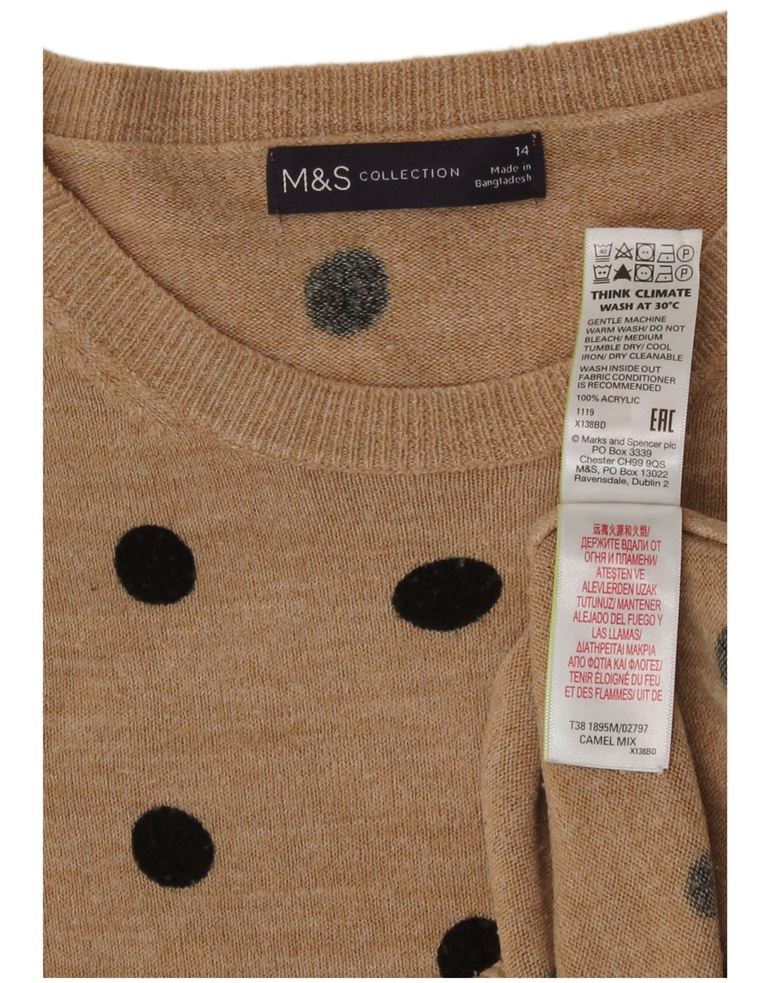 Marks & Spencer Dame sweater med rund hals DK 14 Medium Sort plettet