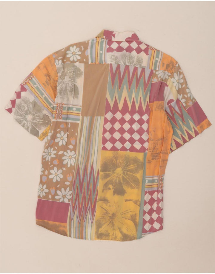 Vintage Kortærmet Herreskjorte Medium Flerfarvet Patchwork