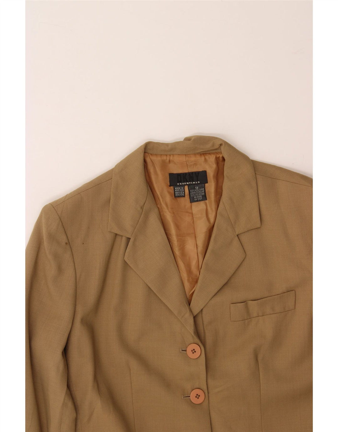 DKNY Womens 4 Button Blazer Jacket US 12 Large Beige Wool Vintage Dkny and Second-Hand Dkny from Messina Hembry 