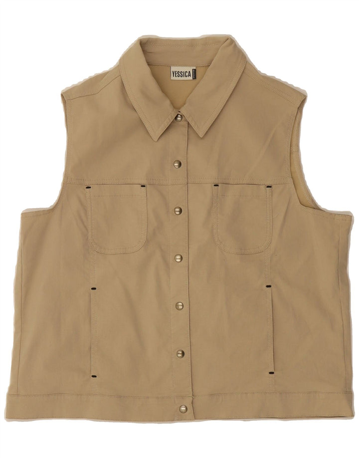 YESSICA Womens Sleeveless Shirt IT 46 Large Beige Cotton Vintage Yessica and Second-Hand Yessica from Messina Hembry 