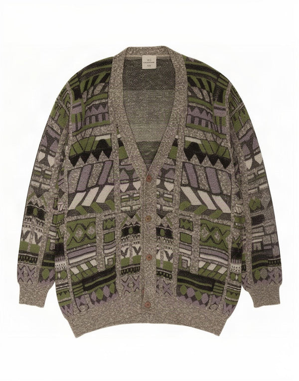 Vintage herre cardigan sweater 3XL Grå Geometrisk