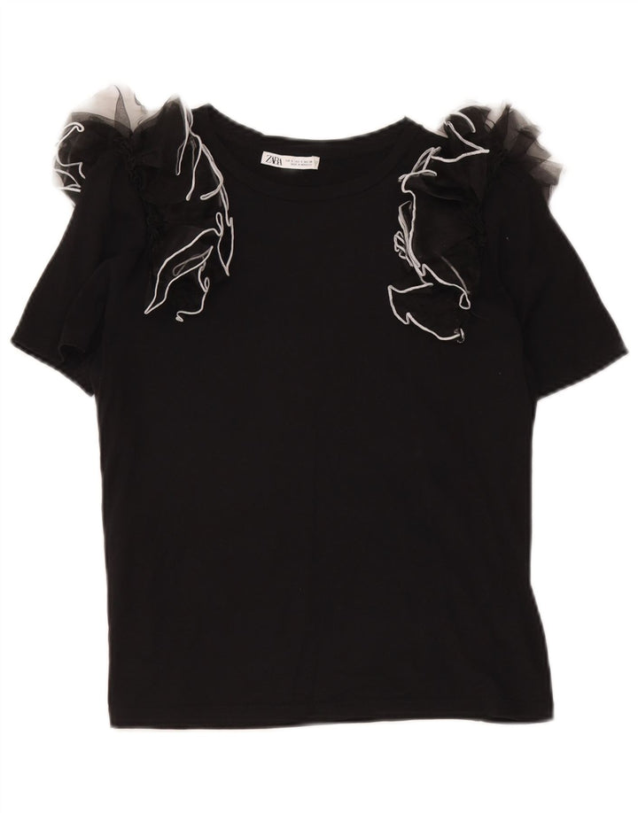 Zara Womens Crop Bluse Top UK 10 Small Black