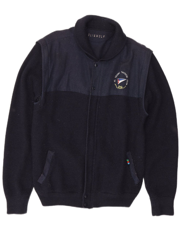 Loli Wolf Herre Yachting Cardigan Sweater Medium Navy Blue Colourblock Uld