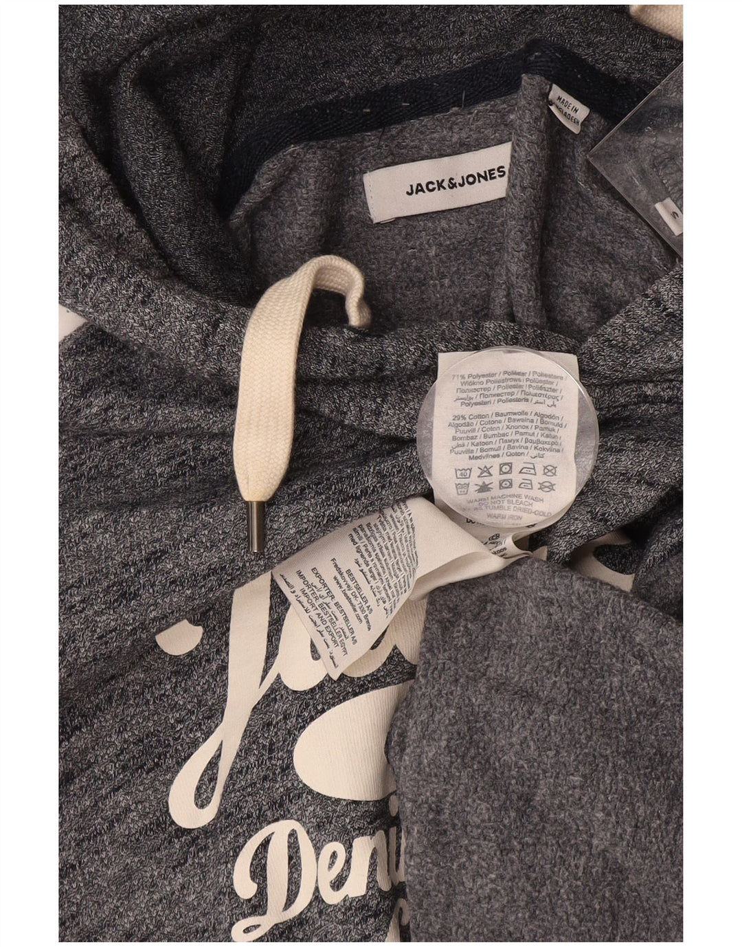 JACK & JONES Grafisk hættetrøje til mænd, lille marineblå flækket bomuld