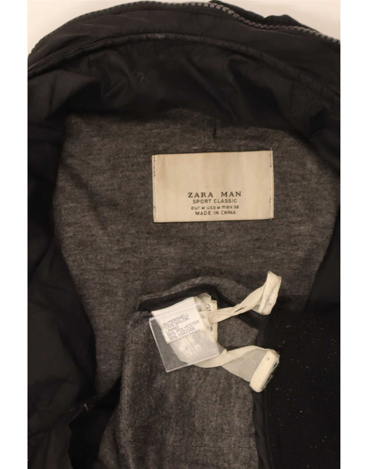 Zara Herre Hooded Bomber Jacket UK 38 Medium Black Nylon