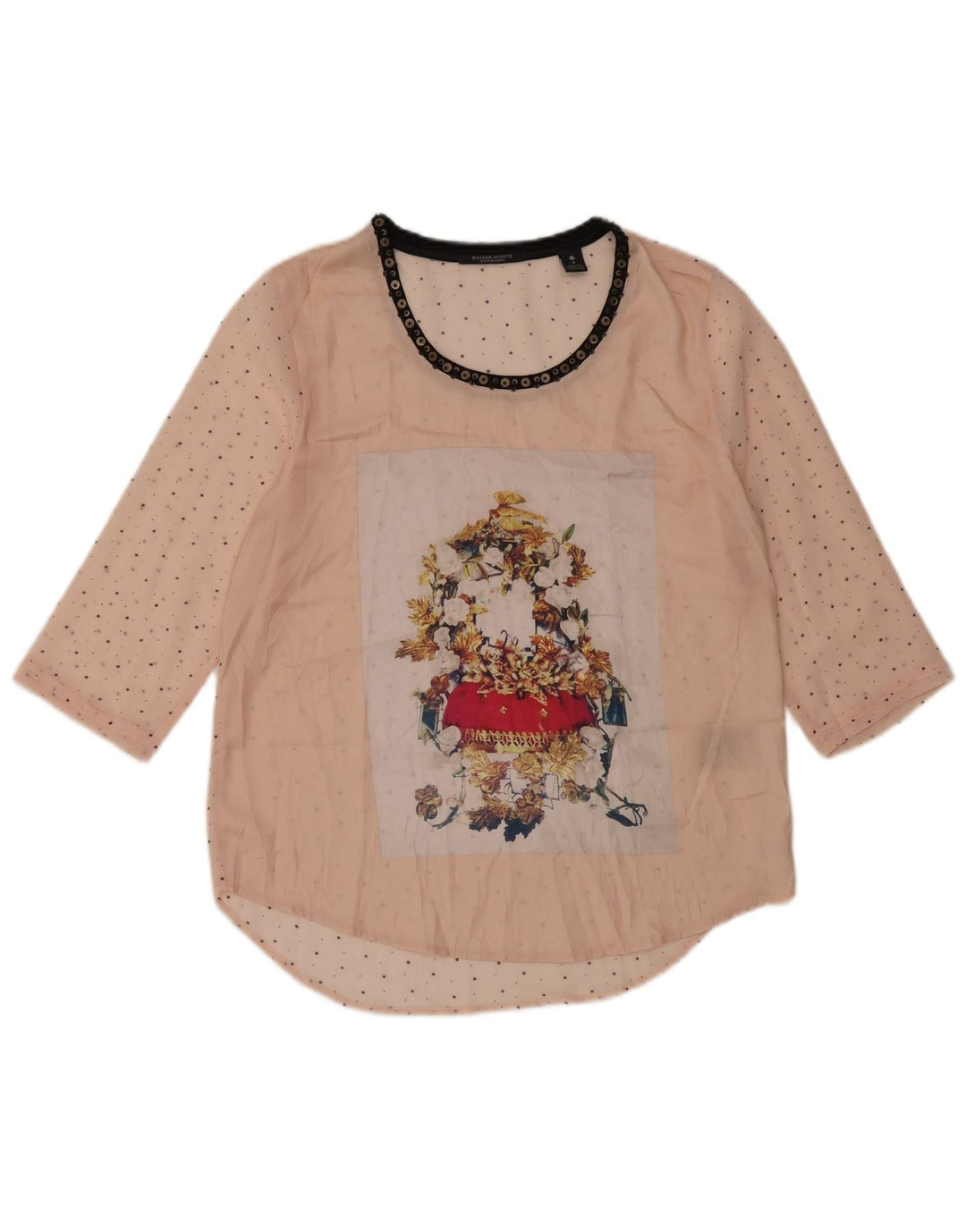 Maison Scotch Dame Se Through Grafisk Top 3/4 ærme US 2 XS Pink