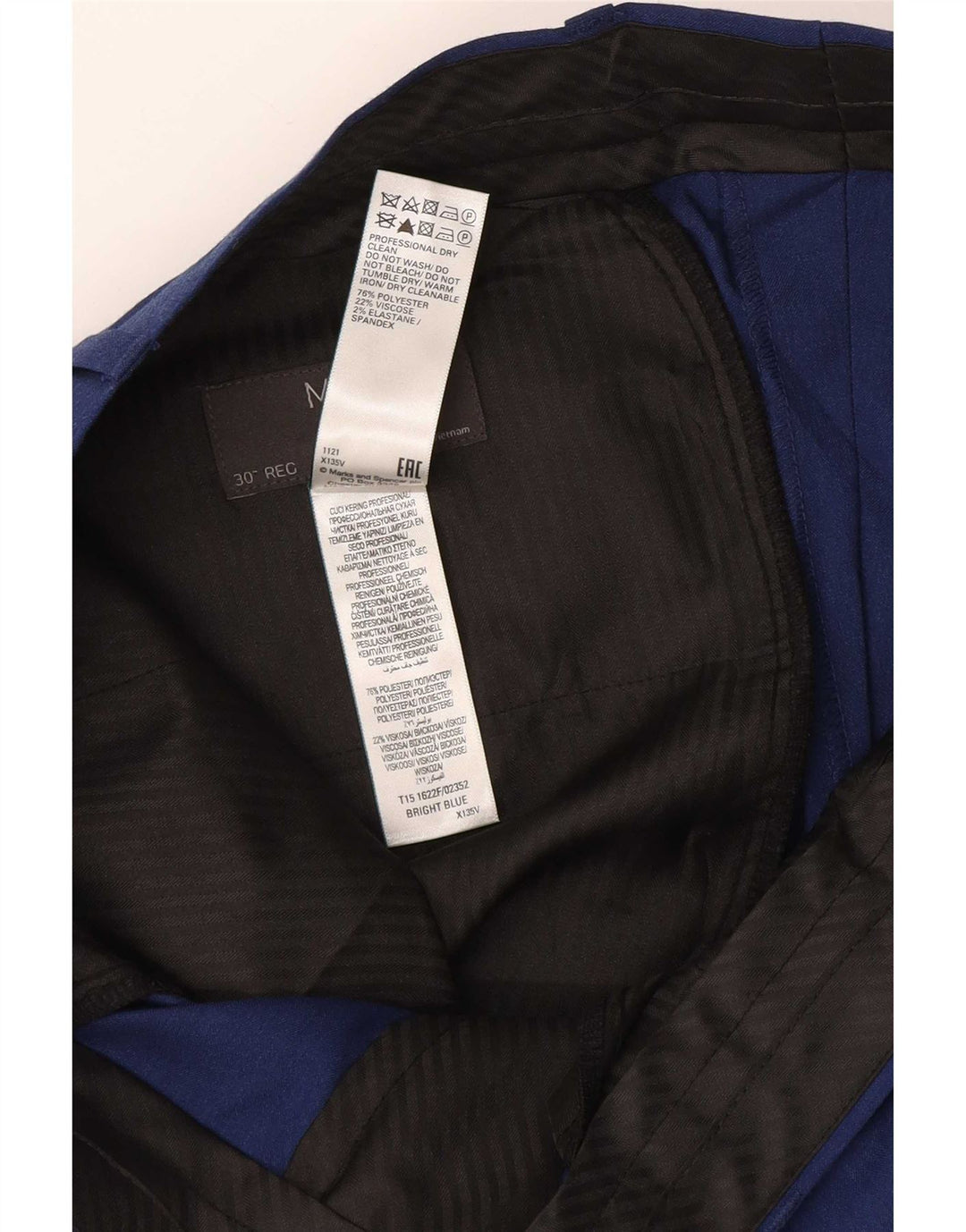 Marks & Spencer Herre Slim Suit Bukser W30 L29 Navy Blue Viscose