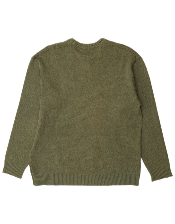 Vintage Herre grafisk rund hals sweater Medium Khaki Geometrisk