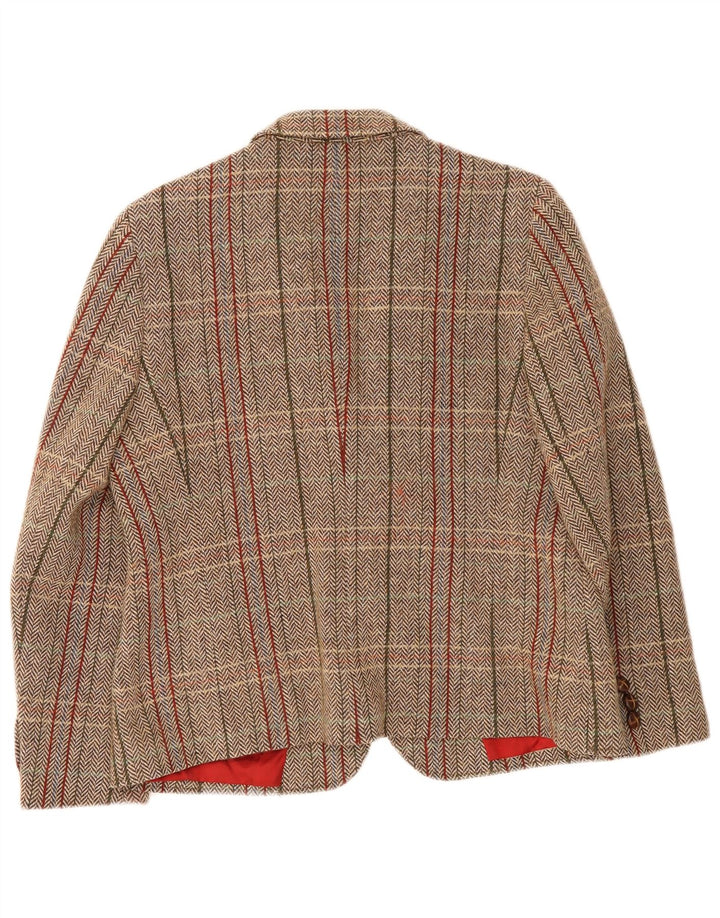 Basler Dame 1 Knap Blazer Jakke UK 16 Stor Beige Plaid Virgin Wool