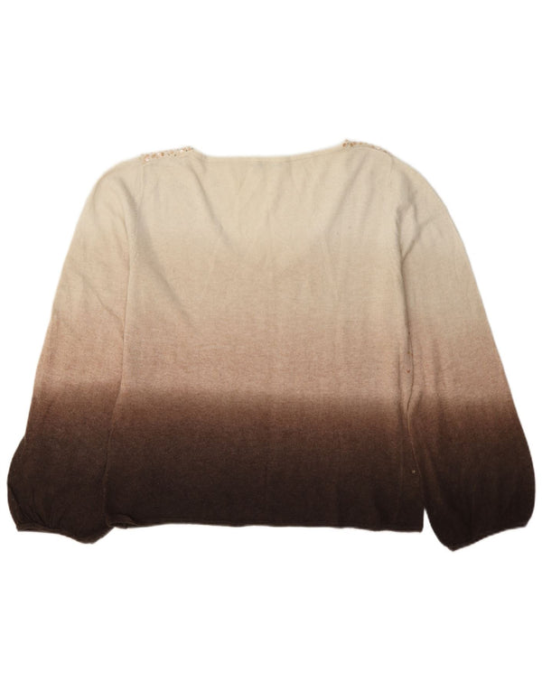 Marella Womens Crop V-hals sweater UK 20 2XL Beige Colourblock