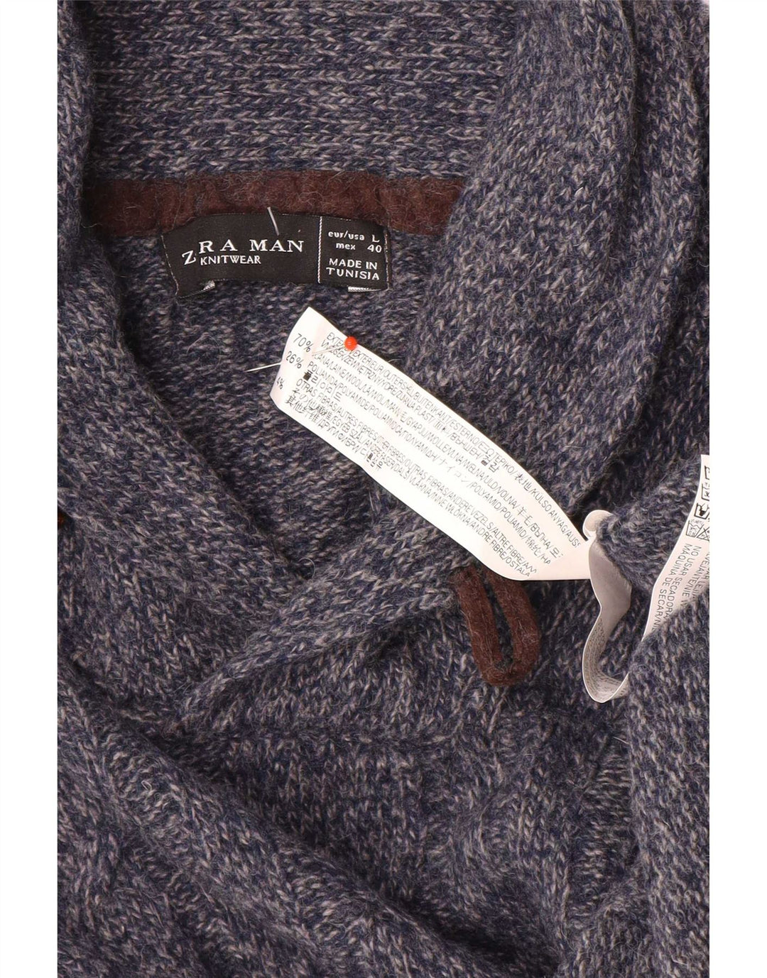 Zara Herre Shawl Neck Jumper Sweater Large Navy Blue Flecked Wool