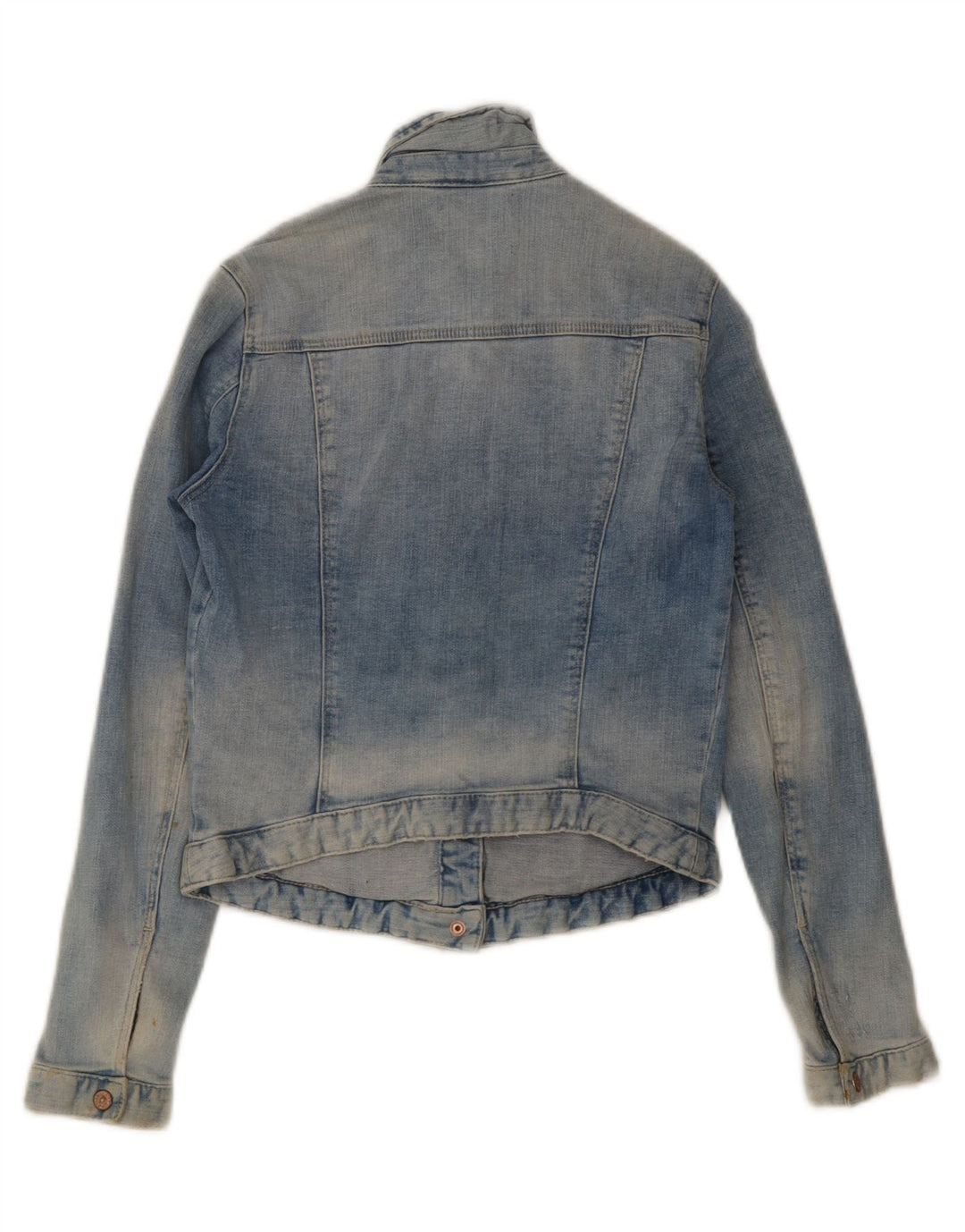 Zara Dame Trafaluc Crop Denim Jacket UK 10 Small Blue Cotton
