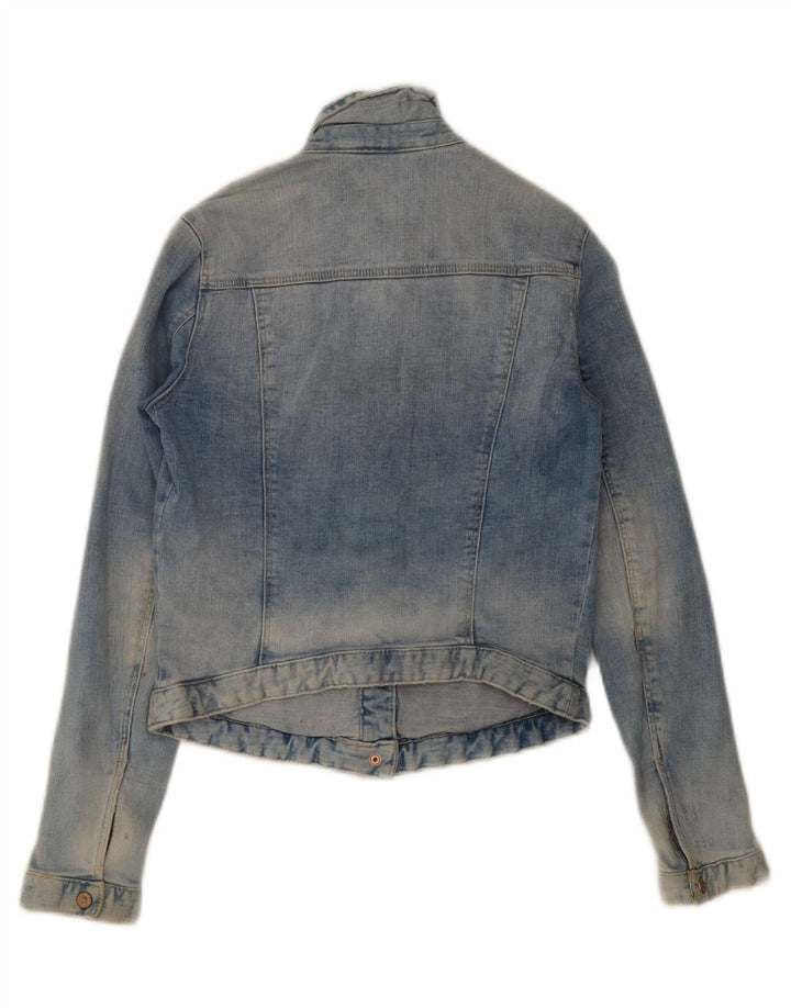 Zara Dame Trafaluc Crop Denim Jacket UK 10 Small Blue Cotton