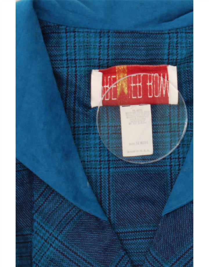 Vintage Dame Dobbeltradet Shift Dress UK 14 Medium Blue Check