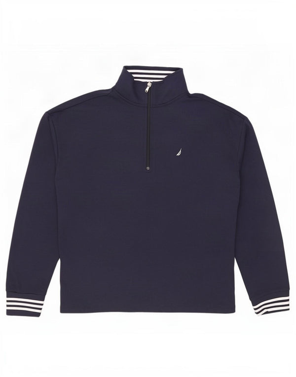 Nautica Mens Zip Neck Sweatshirt Jumper Medium Navy Blue Cotton