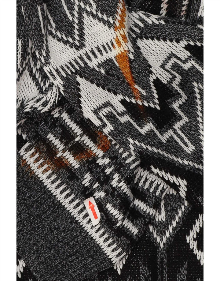 Vintage Herre Boat Neck Jumper Sweater Stor Grå Geometrisk
