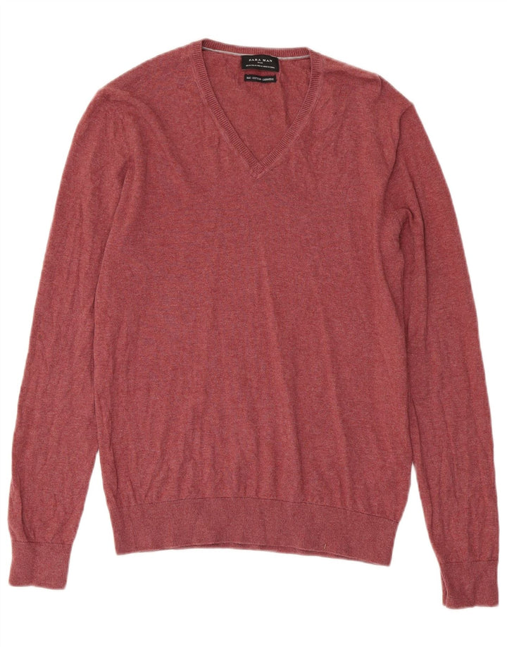 Zara Herre V-hals sweater Medium Bourgogne bomuld